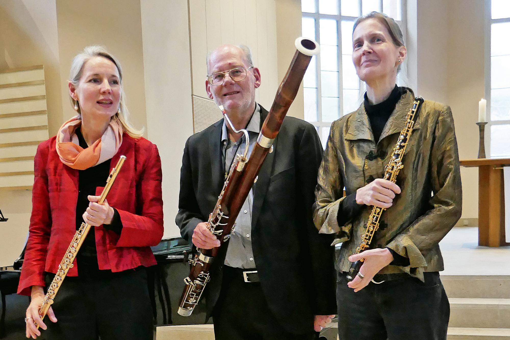 Nadine Klusacsek an der Flöte, Grace Flindell an der Oboe und Stefan Rocke am Fagott